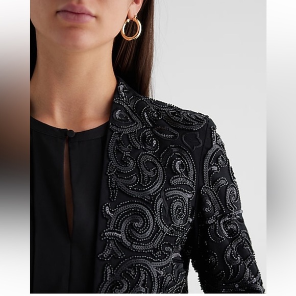 Express Beaded Black Crop Jacket Blazer Large - Picture 5 of 10